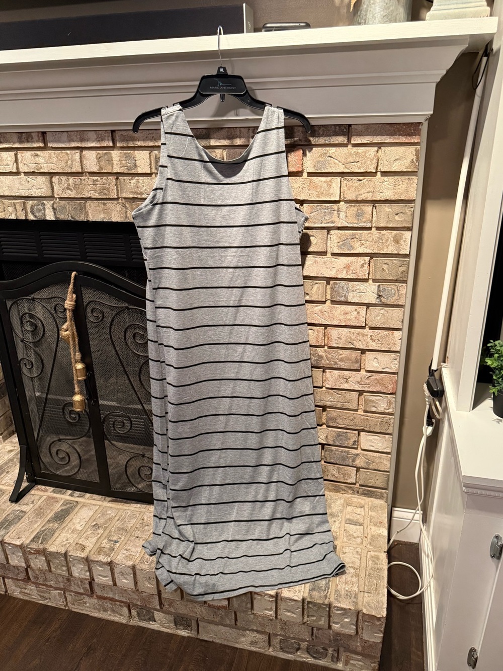 Stripe long knit dress, grey/black, size XLarge, EUC